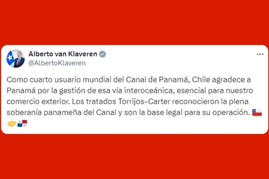 La publicación del canciller chileno, Alberto van Klaveren, en X.