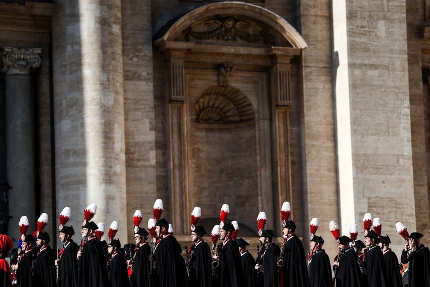 Members of a Italian Carabinieri band gather, on the day Pope Francis delivers his traditional Christmas Day Urbi et Orbi speech to the city and the world from the main balcony of St. Peter's Basilica at the Vatican, December 25, 2024. REUTERS/Yara Nardi