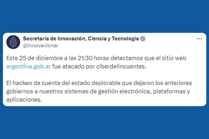 El mensaje de la Secretaría de Innovación, Ciencia y Tecnología en X.