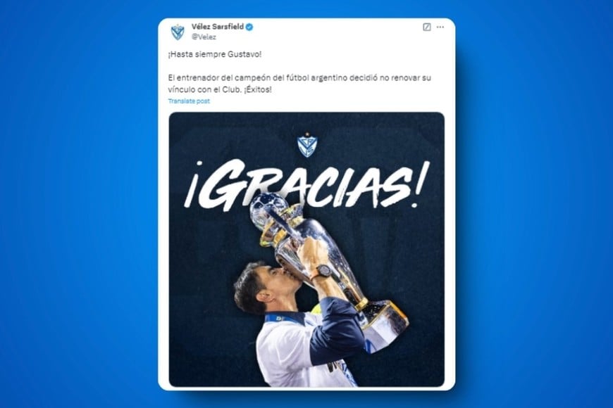 La despedida oficial de Vélez vía X (Ex-Twitter). Créditos: X de Vélez