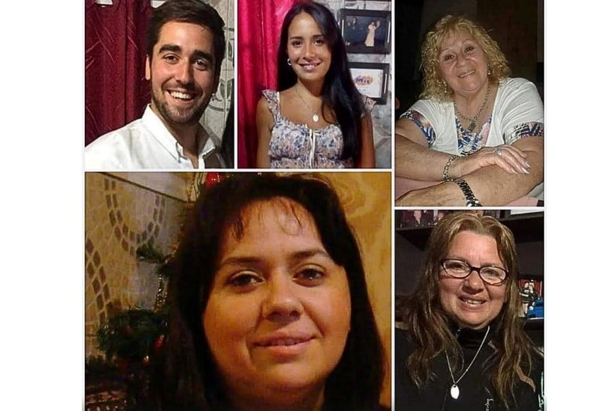 Las cinco personas asesinadas. Arriba se puede ver a Yoel, Aylen y Sonia; abajo están Mariela y Carmen.