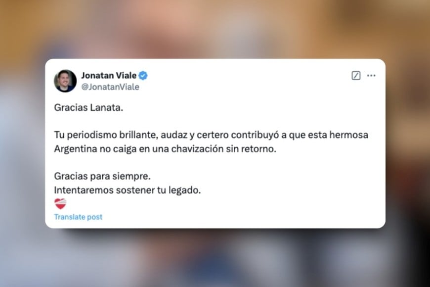 Falleció Lanata: Despedida de Jonatan Viale. Créditos: X