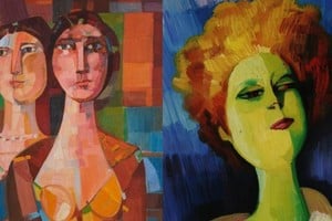 Dos obras de Sobisch que dan cuenta de su estilo: “Damas” y “Homenaje a Chagall”. Foto: Colección particular / Arte de la Argentina