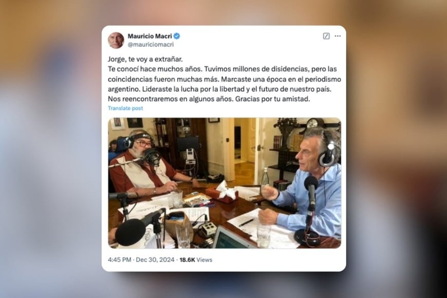 Falleció Lanta: la despedida de Mauricio Macri. Créditos: X