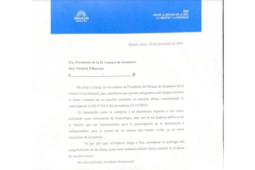 El comunicado presentado a Victoria Villarruel.