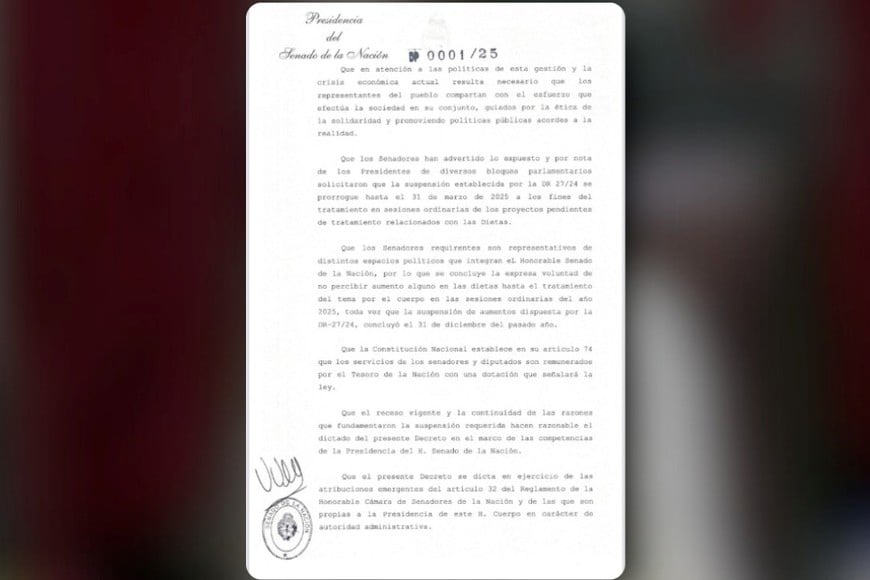 "Congelé las dietas hasta el 31 de marzo para que lo traten en sesiones ordinarias", expresó la vicepresidenta en su cuenta de X (ex Twitter). Créditos: @VickyVillarruel en X