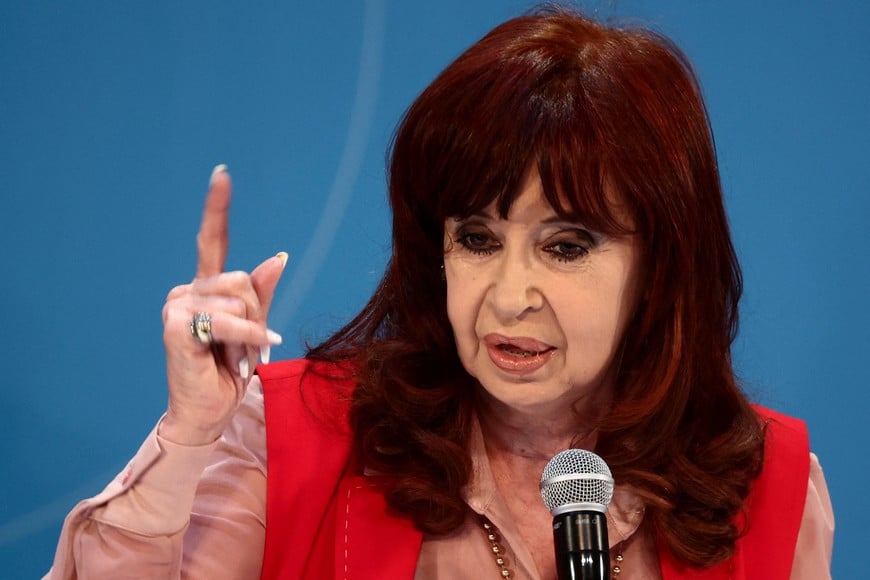 Argentina's Former President Cristina Fernandez de Kirchner speaks during a rally after assuming the presidency of the Peronist opposition Justicialist Party, in Buenos Aires, Argentina, December 11, 2024. REUTERS/Tomas Cuesta