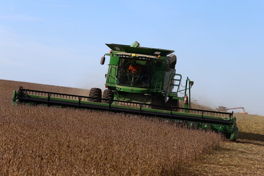 SOJA Soybeans are harvested from a field in Pergamino, on the outskirts of Buenos Aires, Argentina, May 15, 2024. REUTERS/Matias Baglietto