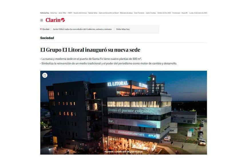 Clarín destacó la importancia del nuevo edificio.