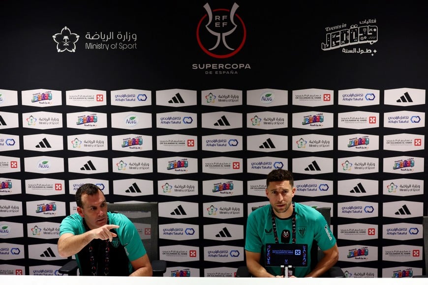 Soccer Football - Spanish Super Cup - Semi Final - Athletic Bilbao Press Conference - King Abdullah Sports City, Jeddah, Saudi Arabia - January 7, 2025 Athletic Bilbao's Oscar de Marcos during the press conference REUTERS/Pedro Nunes