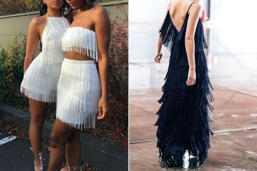 Los vestidos con flecos ofrecen un aire festivo y relajado, ideales para eventos de día o noche.