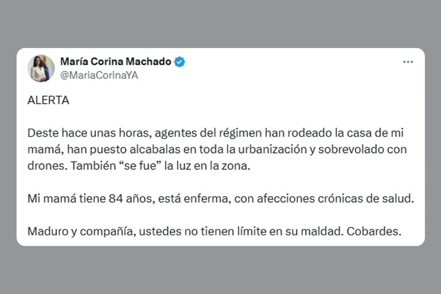 Una de las publicaciones de Corina Machado en X.