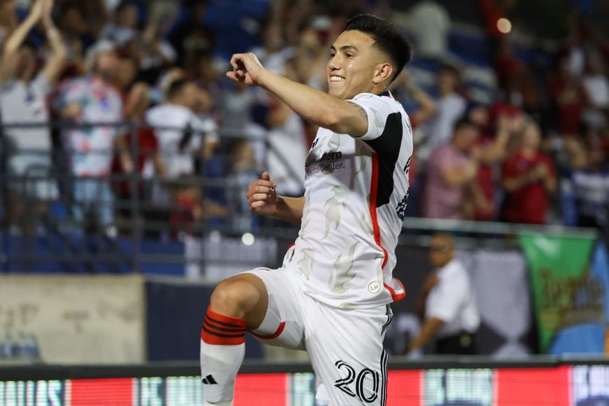 Aug 2, 2023; Frisco, TX, USA;  FC Dallas forward Alan Velasco (20) celebrates after scoring a goal on a penalty kick during the second half against Mazatlan at Toyota Stadium. Mandatory Credit: Kevin Jairaj-USA TODAY Sports