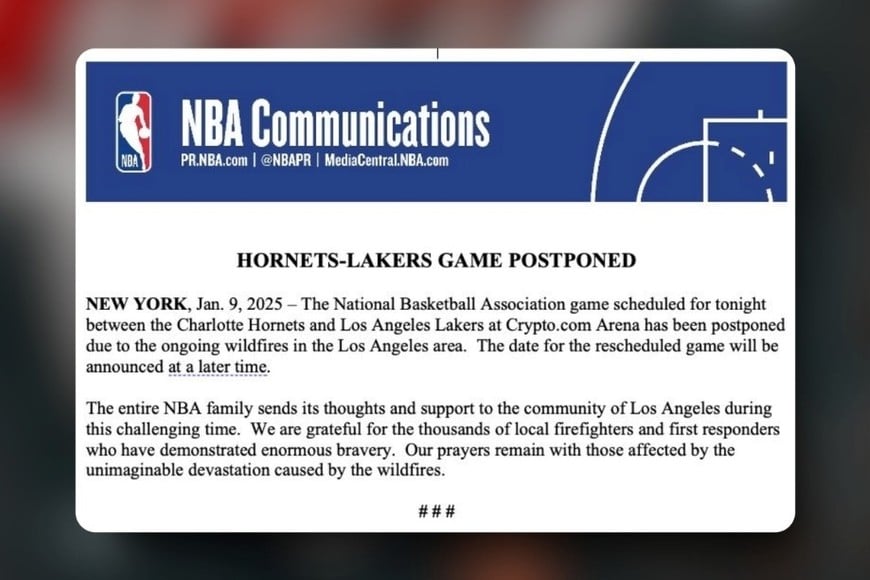 Comunicado oficial de la NBA. Créditos: NBA