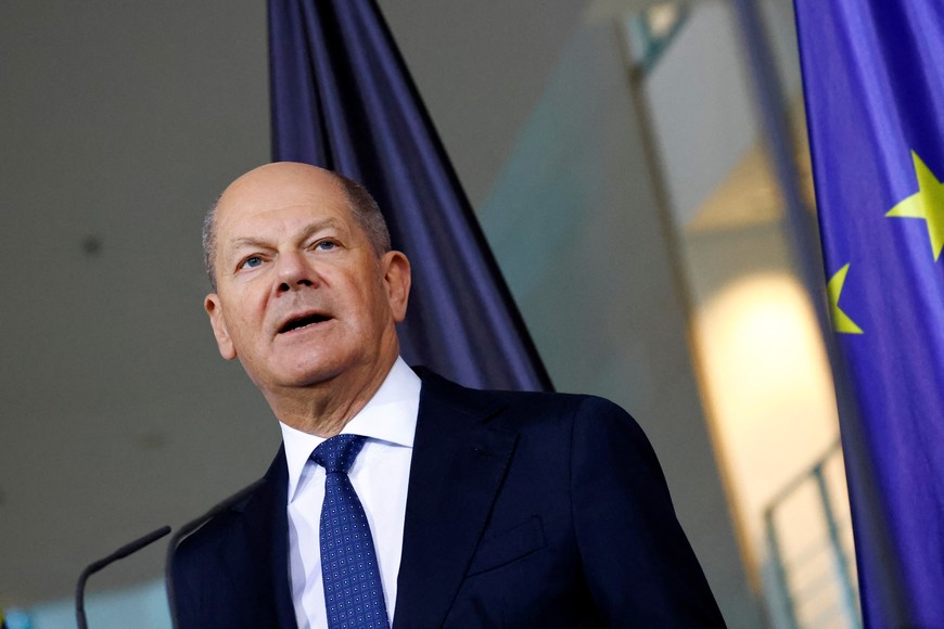 German Chancellor Olaf Scholz gives news conference at the Chancellery in Berlin, Germany, January 8, 2025.   REUTERS/Nadja Wohlleben