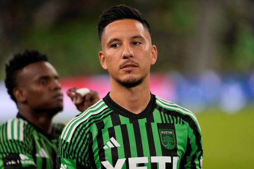 Oct 19, 2024; Austin, Texas, USA; Austin FC forward Sebastián Driussi (10) looks on before the match against the Colorado Rapids at Q2 Stadium. Mandatory Credit: Scott Wachter-Imagn Images