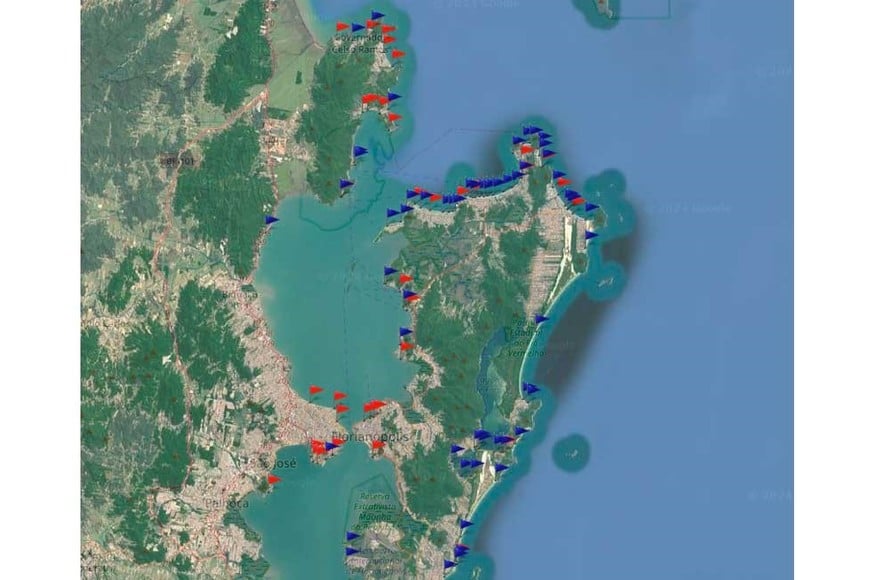 El mapa de las playas aptas. La mayoría en azul, es decir óptimas.