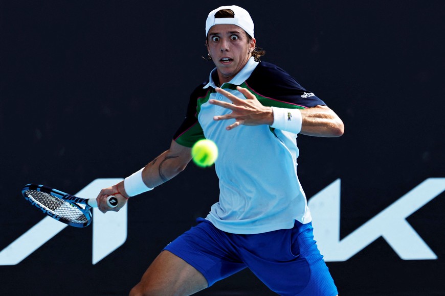 Tennis - Australian Open - Melbourne Park, Melbourne, Australia - January 13, 2025
France's Arthur Cazaux in action during his first round match against Argentina's Sebastian Baez REUTERS/Tingshu Wang