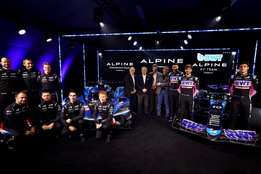 FILE PHOTO: Formula One F1 - Alpine Car Launch - Enstone, Britain - February 7, 2024
Alpine's Pierre Gasly, Esteban Ocon and reserve driver Jack Doohan pose with the Alpine team at the new cars launch Action Images via Reuters/Andrew Boyers/File Photo