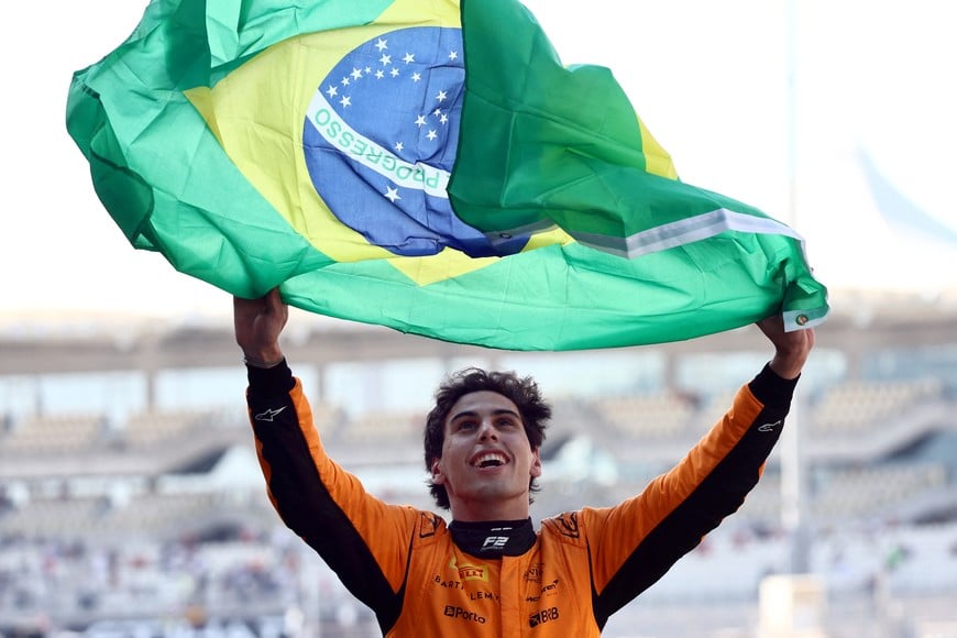 Formula One F1 - Abu Dhabi Grand Prix - Yas Marina Circuit, Abu Dhabi, United Arab Emirates - December 8, 2024
Invicta Racing's Gabriel Bortoleto celebrates after winning the Formula Two world championship REUTERS/Jakub Porzycki