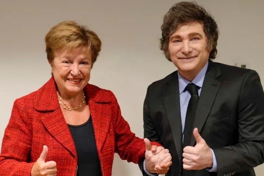 El presidente Javier Milei y la representante del Fondo Monetario Internacional (FMI), Kristalina Georgieva. Gentileza