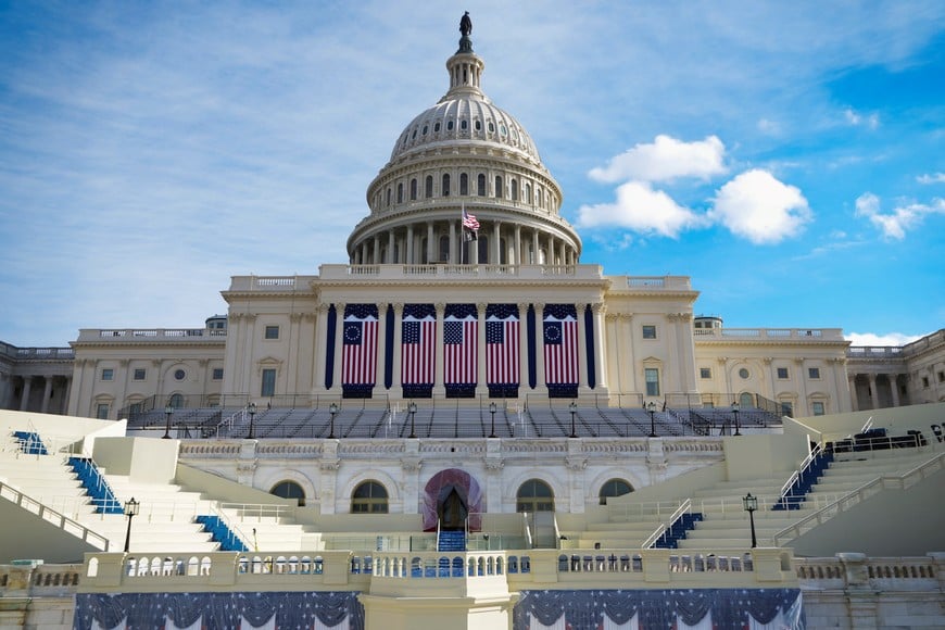 A view of the U.S. Capitol as Donald Trump is sworn in as the 47th U.S. President during a ceremony indoors, at 12.01 pm, in Washington, U.S. January 20, 2025. REUTERS/Fabrizio Bensch