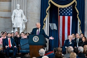 U.S. President Donald J. Trump speaks after being sworn in during the inauguration of Donald Trump as the 47th president of the United States takes place inside the Capitol Rotunda of the U.S. Capitol building in Washington, D.C., Monday, January 20, 2025. It is the 60th U.S. presidential inauguration and the second non-consecutive inauguration of Trump as U.S. president. Kenny Holston/Pool via REUTERS