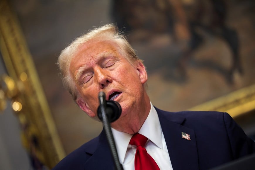 U.S. President Donald Trump delivers remarks on AI infrastructure at the Roosevelt room at White House in Washington, U.S., January 21, 2025.  REUTERS/Carlos Barria