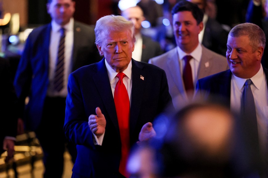 U.S. President Donald Trump gestures at the Circa Resort and Casino in Las Vegas, Nevada, U.S., January 25, 2025. REUTERS/Leah Millis