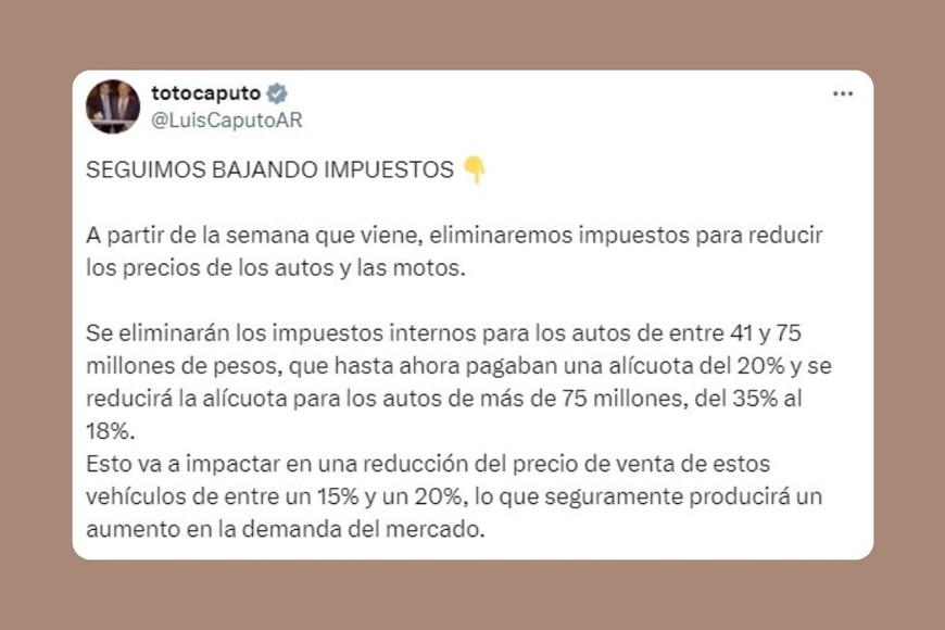 La publicación en X de Luis Caputo.