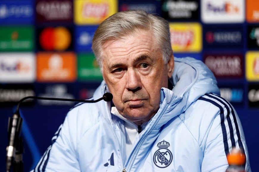 Soccer Football - Champions League - Real Madrid Press Conference - Stade de Roudourou, Guingamp, France - January 28, 2025
Real Madrid coach Carlo Ancelotti during the press conference REUTERS/Stephane Mahe