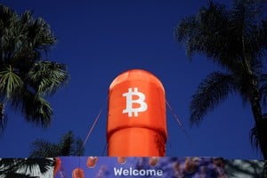 A Bitcoin sign balloon is displayed during the kick-off of the Plan B Forum El Salvador, in San Salvador, El Salvador, January 30, 2025. REUTERS/Jose Cabezas