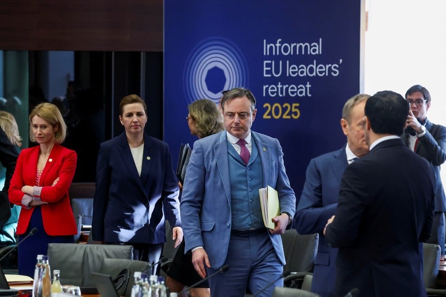 New Belgian Prime Minister Bart De Wever, Danish Prime Minister Mette Frederiksen, EU High Representative for Foreign Affairs and Security Policy Kaja Kallas, Polish Prime Minister Donald Tusk and other officials attend an informal European Union leaders summit at Palais d'Egmont in Brussels, Belgium February 3, 2025. REUTERS/Yves Herman