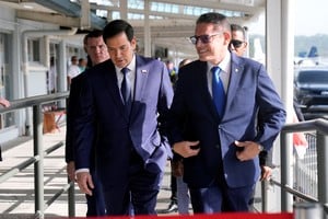 U.S. Secretary of State Marco Rubio walks with Panama's Minister of Public Security Frank Alexis Abrego after watching people board a repatriation flight bound for Colombia at Albrook Airport, in Panama City, Panama, Feb. 3, 2025. Mark Schiefelbein/Pool via REUTERS