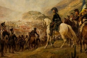 Pedro Subercaseaux pintó a San Martín observando a su ejército en la batalla de Chacabuco. Aquí, un fragmento.  Foto: Museo Histórico Nacional