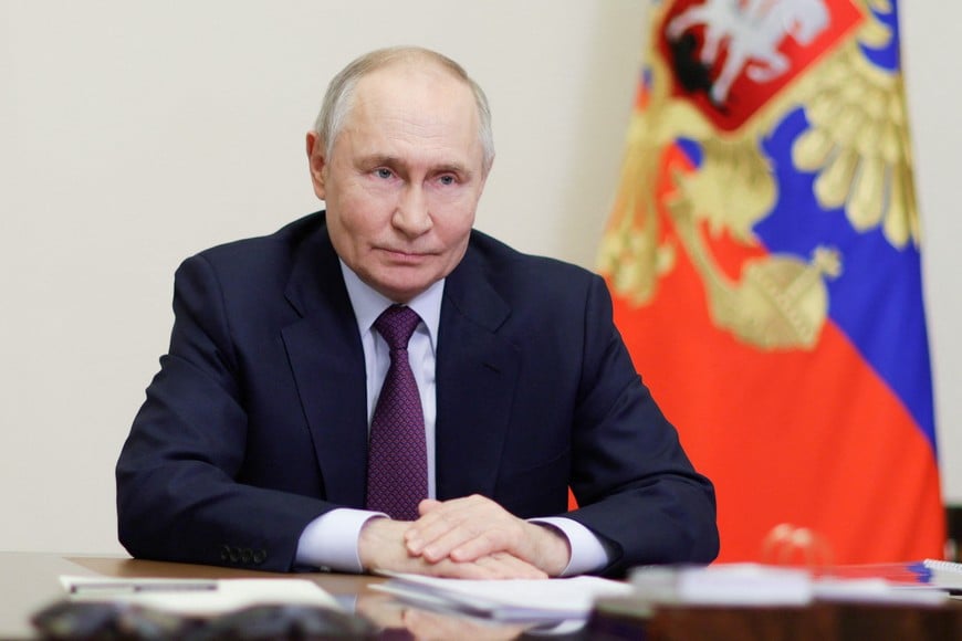 Russian President Vladimir Putin attends a meeting with Governor of the Bryansk region Alexander Bogomaz via a video link from his residence outside Moscow, Russia, February 13, 2025. Sputnik/Gavriil Grigorov/Pool via REUTERS ATTENTION EDITORS - THIS IMAGE WAS PROVIDED BY A THIRD PARTY.