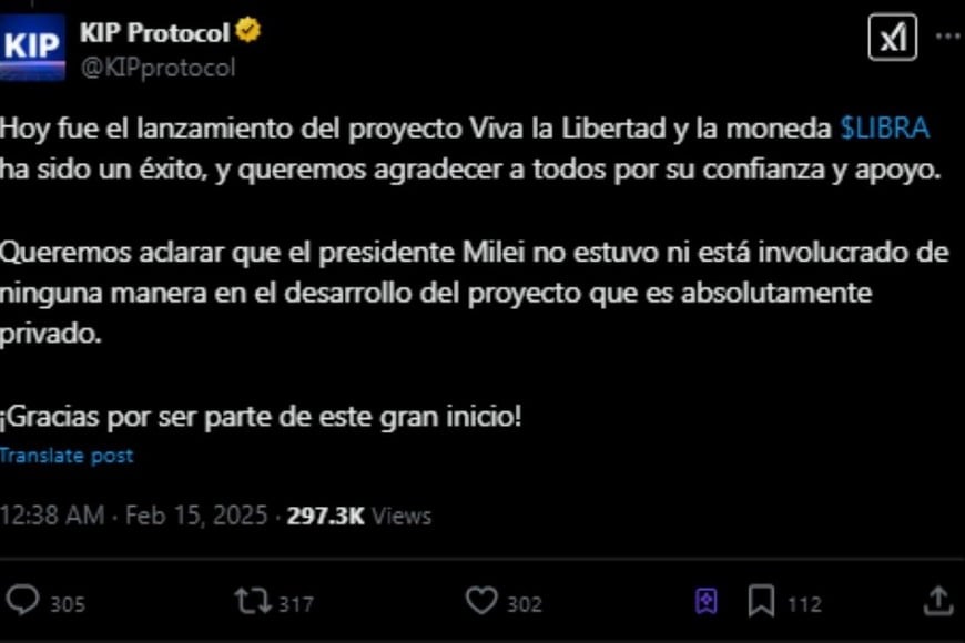 La empresa KIP Protocol  despegó al presidente Javier Milei.