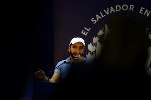 El Salvador's President, who is running for reelection, Nayib Bukele of the Nuevas Ideas party, speaks during a news conference on the day of the presidential election, in San Salvador, El Salvador, February 4, 2024. REUTERS/Jose Luis Gonzalez