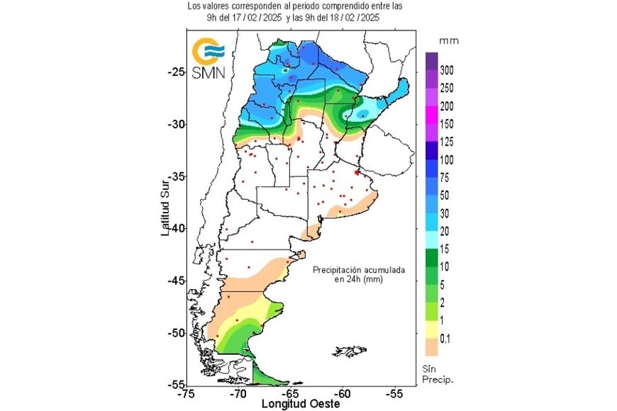 Gráfico de precipitaciones de este martes. Crédito: SMN