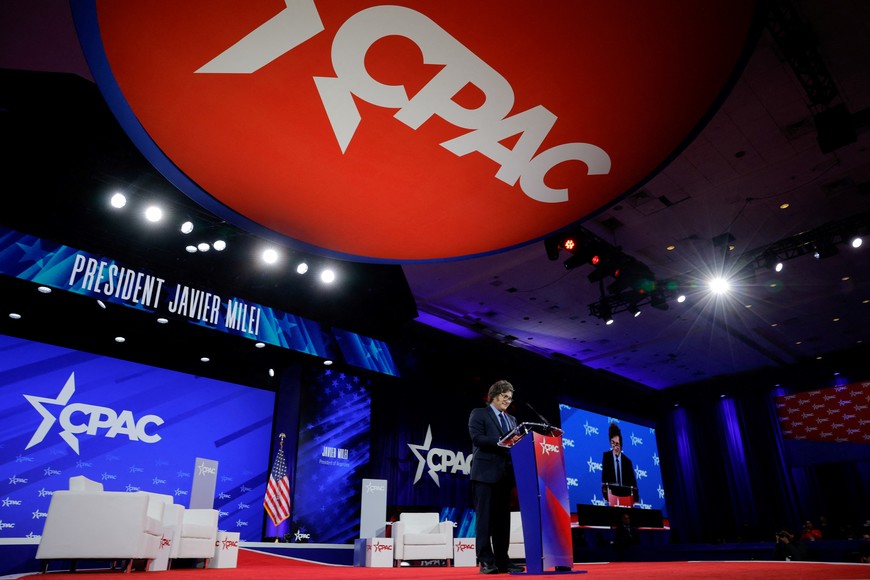 Argentina's President Javier Milei addresses the Conservative Political Action Conference (CPAC) annual meeting in National Harbor, Maryland, U.S., February 22, 2025. REUTERS/Brian Snyder