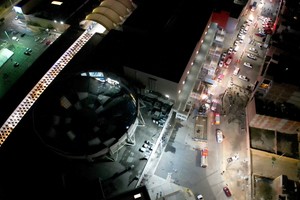 A drone view shows vehicles parked near a mall after its roof collapsed, in Trujillo, Peru, February 21, 2025, in this screengrab obtained from a social media video. Daniel Lazaro/via REUTERS  THIS IMAGE HAS BEEN SUPPLIED BY A THIRD PARTY. MANDATORY CREDIT. NO RESALES. NO ARCHIVES.