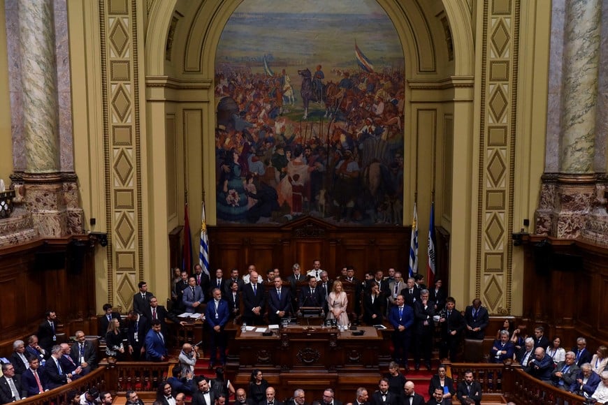 Uruguay's new President Yamandu Orsi stands at the Legislative Palace on the day he is sworn into office, in Montevideo, Uruguay March 1, 2025. REUTERS/Martin Varela