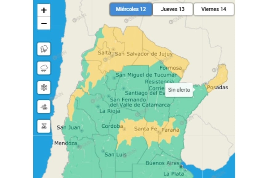 Gráfico de alertas por lluvias. Crédito: SMN