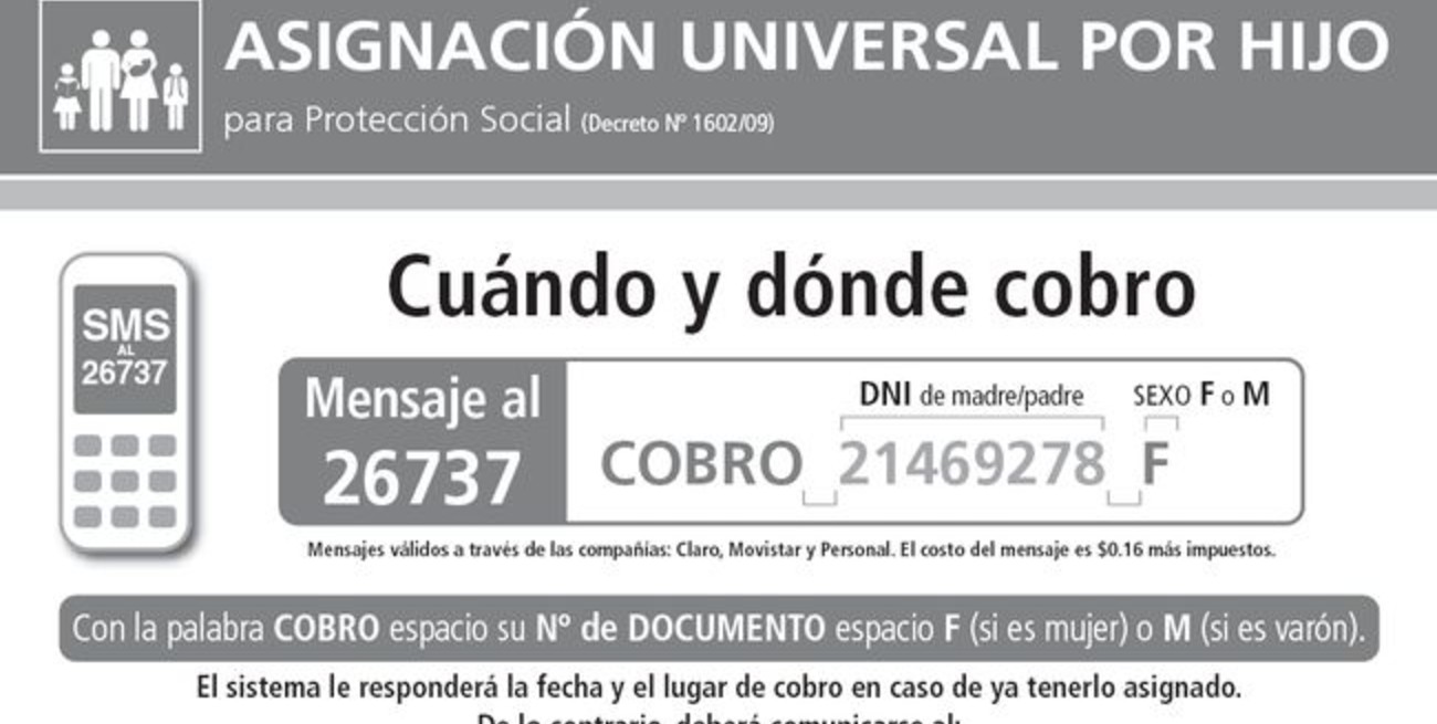 Los beneficiarios de la asignación por hijo pueden informarse por mensaje de texto