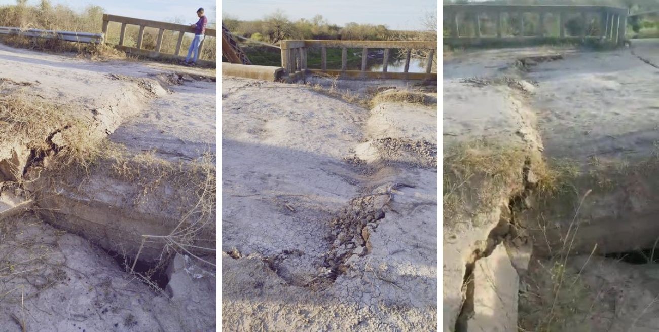 Video: advierten por un socavón en un acceso al Puente de Hierro que une Esperanza con la comuna de Cululú