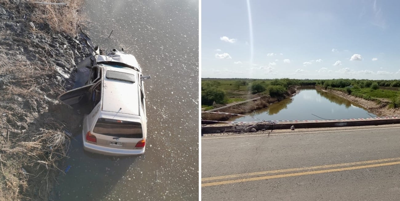 Se salvaron de milagro: chocaron contra la baranda del puente y cayeron al agua del arroyo Cululú