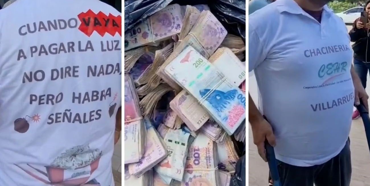 Video: fue a pagar $ 840 mil de la boleta de la luz con una original remera y "en carretilla"